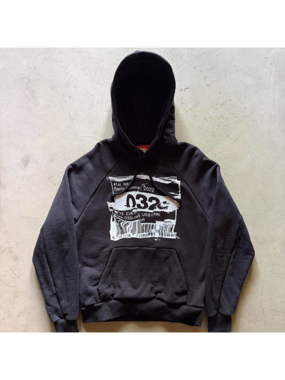 032c black barcode glitch hoodie